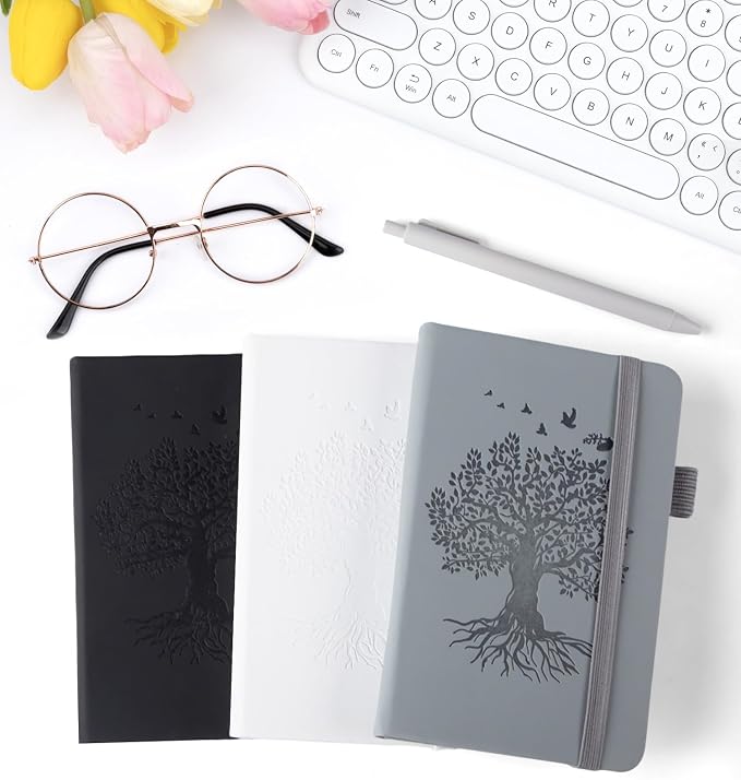 ALKALO 3 Pack Pocket Journaling Notebooks, A6 Small Notebook For Note Taking Journaling Notebooks Journals For Writing Mini Note Pads With Pen Holder 120 Pages 100 GSM Thick Paper(White, Gray, Black)