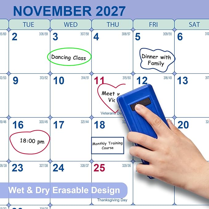 3 Pack 24" x 36" 2027 Wall Calendar, Folded Wet & Dry Erase 12 Month | Folded Wet & Dry Erase Wall Calendar 12 Month, Yearly Laminated Reversible Annual Planner, Horizontal/Vertical, Julian Dates