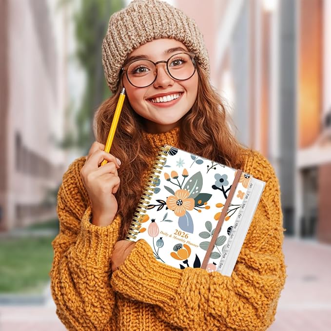 2026 Daily & Monthly Planner - One Page Per Day, Daily Planner from January 2026 - December 2026, Planner 2026 with 12 Monthly Tabs, 8.5" x 11", Rose Flower
