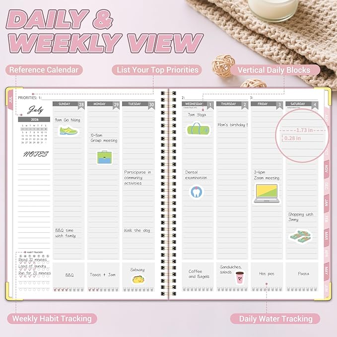 Academic Planner 2026-2027, 8.5" x 11", Hardcover Weekly Planner, Pink | Calendar Planner July 2026 - June 2027, Agenda Book with Tabs, Inner Pocket and Sticker for Office & School, A4
