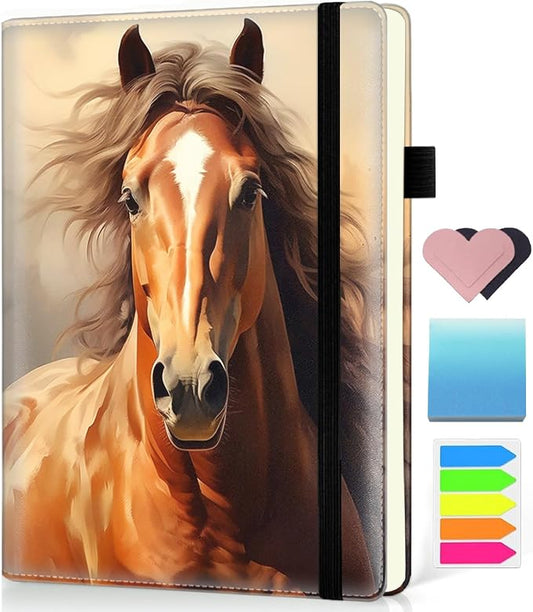 Hardcover Executive Notebooks, A5 PU Leather Lined Journal Notebook, 200 Pages Thick Paper Subject Notebooks for School,Work,Home Writing Business Notebook, Diary Book ， Wild Horse
