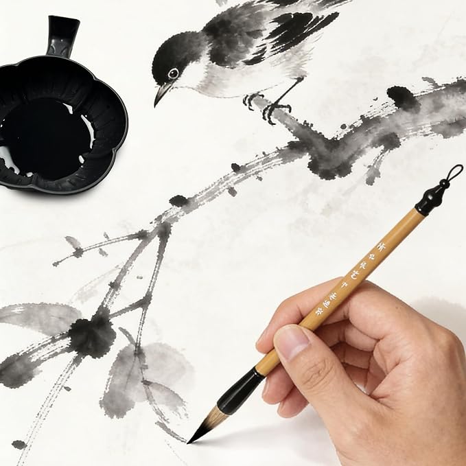 3 Sizes Chinese Calligraphy Brush Set, Chinese Writing Brushes, Wooden Ink Watercolor Painting Brushes Traditional Art Sumi Brush Wolf Hair (Large, Medium, Small)