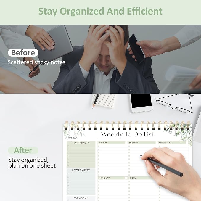 Weekly To Do List Notepad, 52 Undated Sheets (8.5"×11"), Undated Weekly Planner for Women & Men, Desk Accessories and Supplies for Office, Home, and School