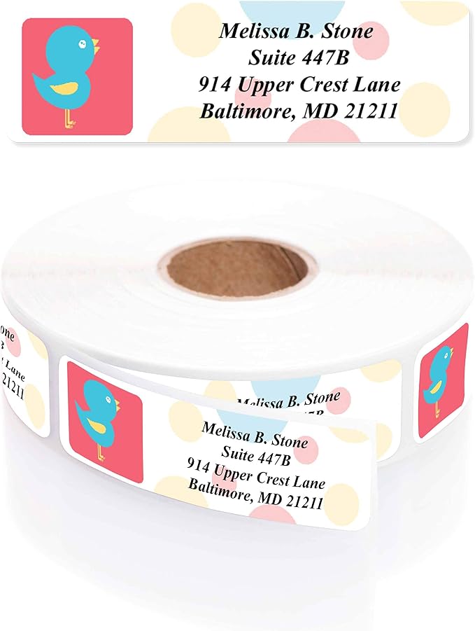 Sweet Tweet Birds Rolled Return Address Labels with Elegant Plastic Dispenser