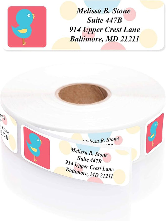 Sweet Tweet Birds Rolled Return Address Labels with Elegant Plastic Dispenser