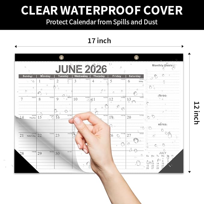 Desk Calendar 2026-2027 - Ougesi 19 Month Desk Top Calendar June 2026 - Dec 2027,17x12 Academic Desk Calendar with Thick Paper, Large Blocks for Home & Office (Black)