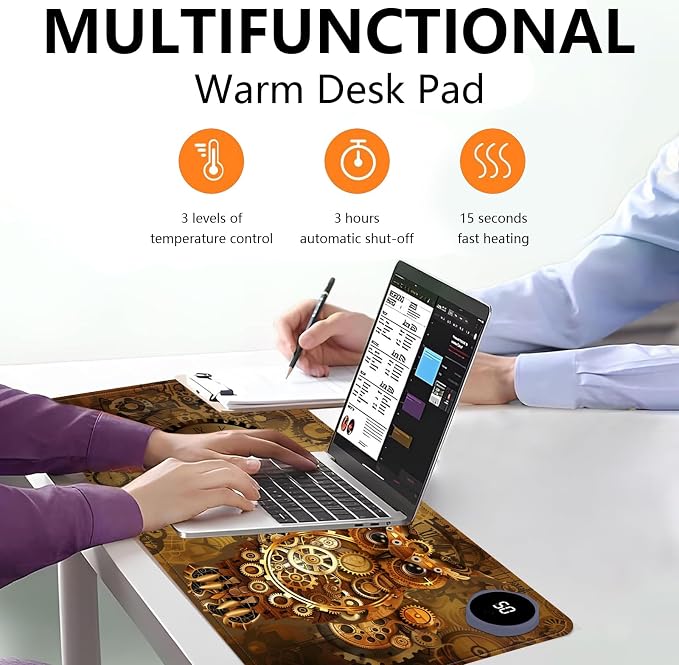 Heated Mouse Pad with 3 Levels Heated & 3 Hours Auto Shut-Off Mouse Pad for Warming Hands in Office Home, 31.5" x 13"Large Safe Desk Mat Hand Warmer，Mechanical Owl