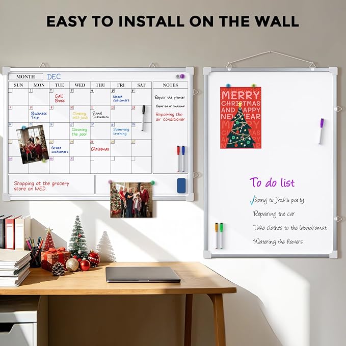 MaxGear Double Sided Magnetic Dry Erase Board Calendar, 36" x 24" | Aluminum Frame Whiteboard for Wall, Double-sided, Monthly Planner, 6 Markers & 6 Magnets included, portable for Home, Office