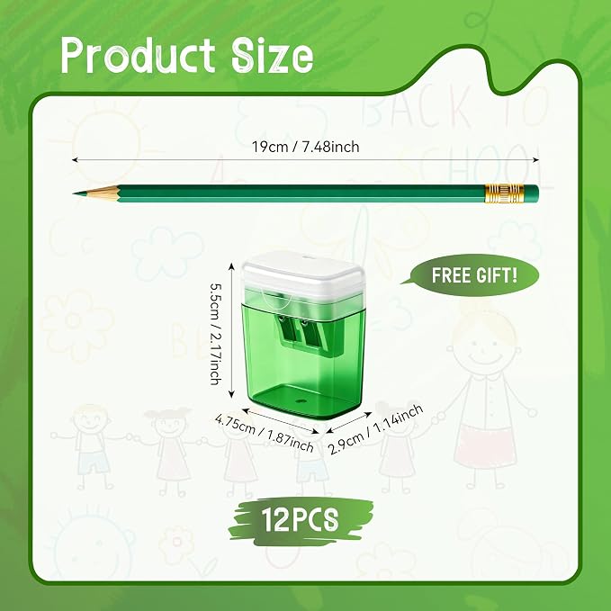 12 Pcs Green Pencils with Eraser for Kids HB Erasable Pencils Pre-Sharpened Professional Wooden Pencils Set with Smooth Lead Cores, Ideal for School Drawing, Sketching, Coloring and Creative Projects