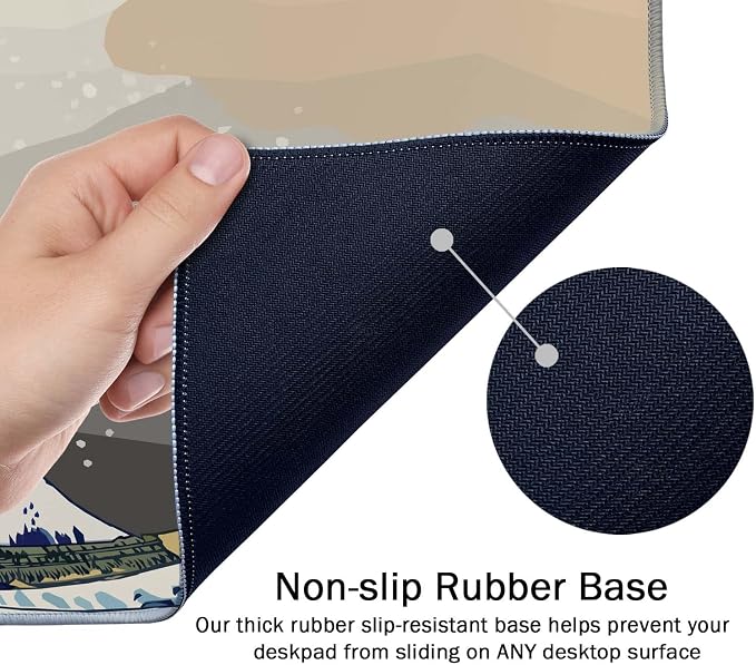SSOIU Extended Gaming Mouse Pad (35.5x15.7 in), Large Stable Rubber Base Mousepad with Stitched Edges, Keyboard Mouse Mat Desk Pad for Work, Game, Office, Home - Great Wave Off Kanegawa