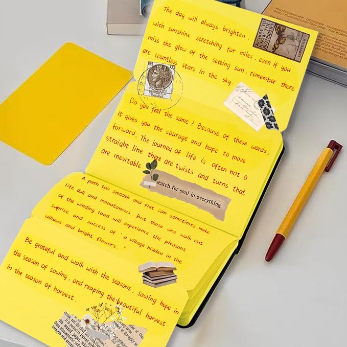 Small Premium Yellow Art Sketchbook,5.7 x 3.54 inches Mixed Media Notebook,34 Sheets 120 GSM Acid-Free Folding Drawing Papers, Hardcover Pocket Journal Sketchbook for All Artists