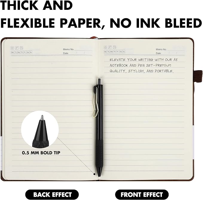Aodaer 30 Set Lined Notebook Journals with Pens A5 Notebooks 100 GSM College Ruled Hardcover Notebook PU Leather Notepad with Pen Holder for Office School, 5.7 x 8.3 Inches, Dark Brown