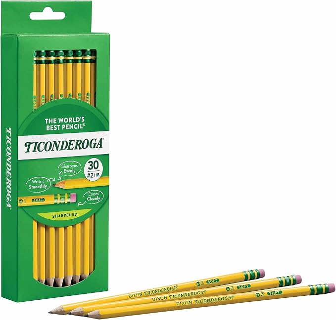 Ticonderoga Wood-Cased Pencils, Pre-Sharpened, #2 HB Soft, Yellow, 30 Count