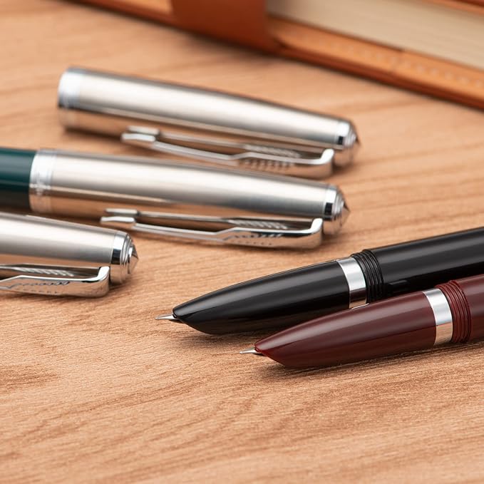 3 Jinhao 86 Fountain Pen Set (Black, Wine Red and Green Resin) Extra Fine Nib with Refillable Ink Converter