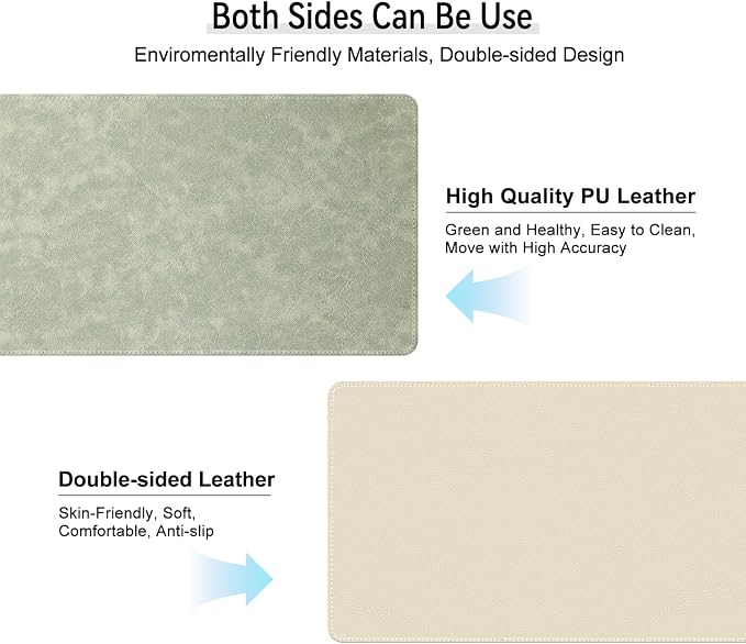 Imitation Crazy Horse Leather Desk Mat - Waterproof Desk Pad - Ideal for Large Mouse Pad and Desk Mats on Top of Desks (Light Green+White, 25"*13")