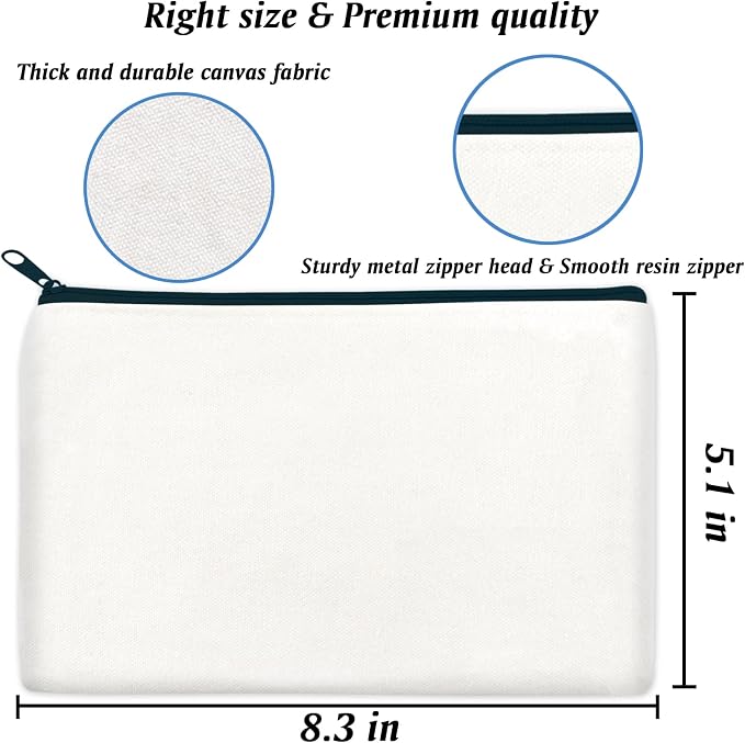 ZeeDix Canvas Zipper Pouch Bulk – 8.3 x 5 Inches Cotton Canvas Pouches with Zipper, Canvas Pencil Pouch, Makeup Bags Bulk for Travel Cosmetic Toiletry, Multipurpose Zipper Pouch for DIY Craft Storage