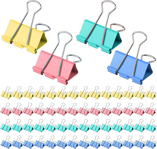 Large Binder Clips 1.6 Inch (60 Pack) Assorted Colors, Colored Binder Clips Paper Clips, Big Paper Clamps, Binder Clips Large Size for Home, School and Office Supplies