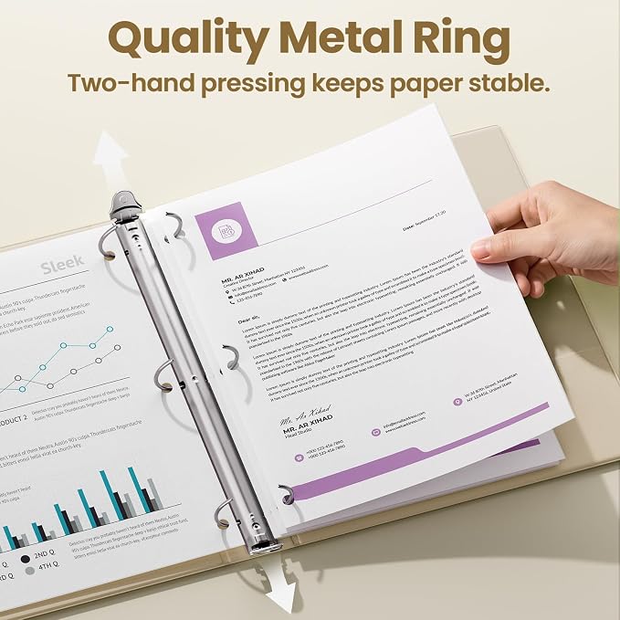 SUNEE 3 Ring Binder 1/2 Inch 4 Pack, Clear Half Inch View Binder Three Ring 0.5" PVC-Free (Fit 8.5x11 Inches) for School or Office Supplies, Neutral Aesthetic