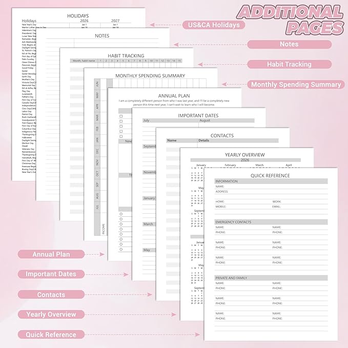 Academic Planner 2026-2027, 8.5" x 11", Hardcover Weekly Planner, Pink | Calendar Planner July 2026 - June 2027, Agenda Book with Tabs, Inner Pocket and Sticker for Office & School, A4