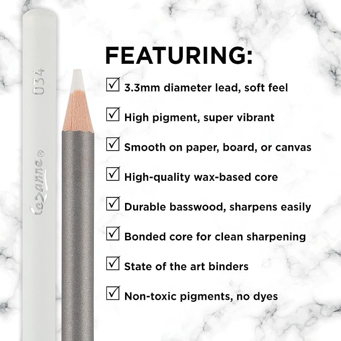 Cezanne Creative Mark Premium Colored Pencils White Set of 12 - Highly-Pigmented Coloring Pencils for Drawing, Blending, Coloring, and More