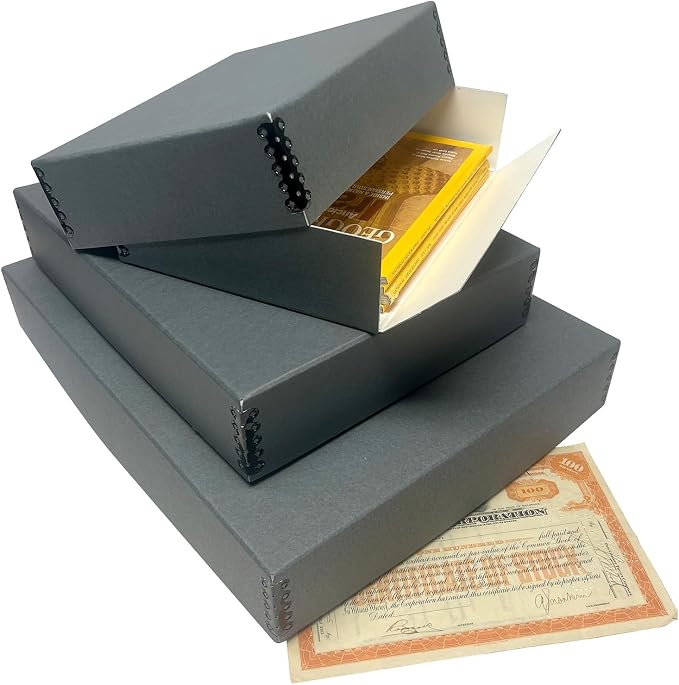 Lineco Drop Front Archival Storage Box, 16.75x20.75x3 in, Gray, 2 Pack | Acid-Free with Metal Edge, Preserves Picture Longevity, Organize Photos, Newspapers, Prints, Documents, Crafts, DIY