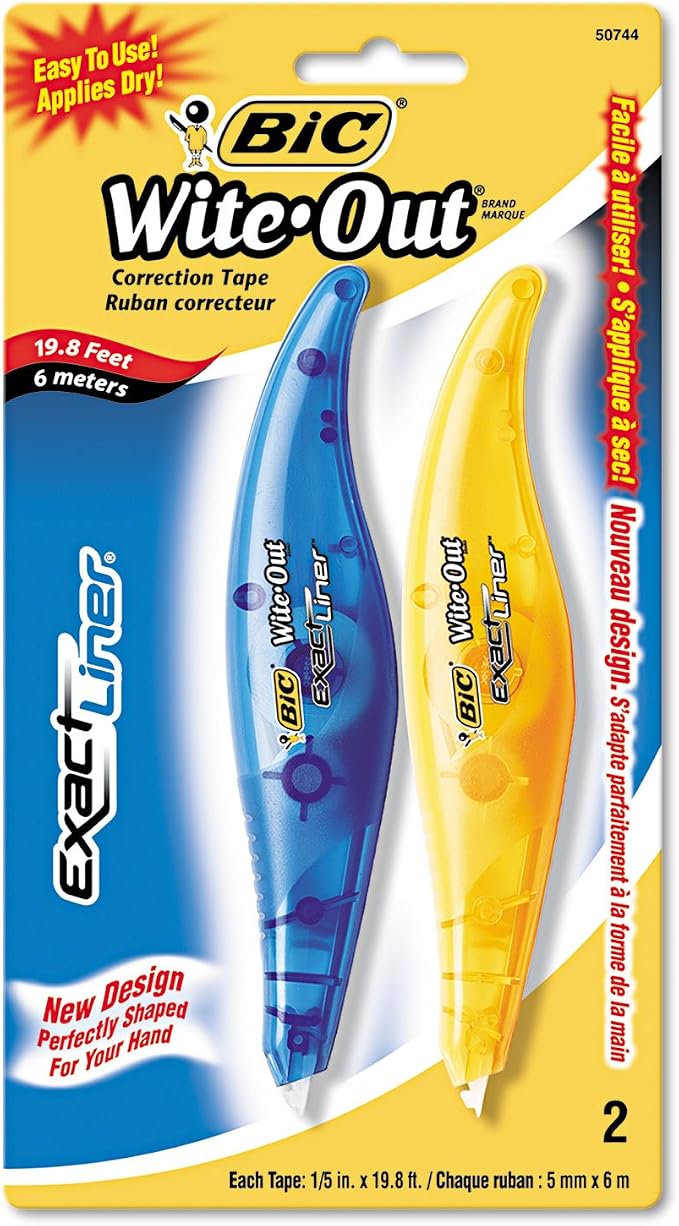 BIC WOELP21 Wite-Out Exact Liner Correction Tape, 1/5-Inch x 236-Inch, Blue/Orange, 2/Pack (BICWOELP21)