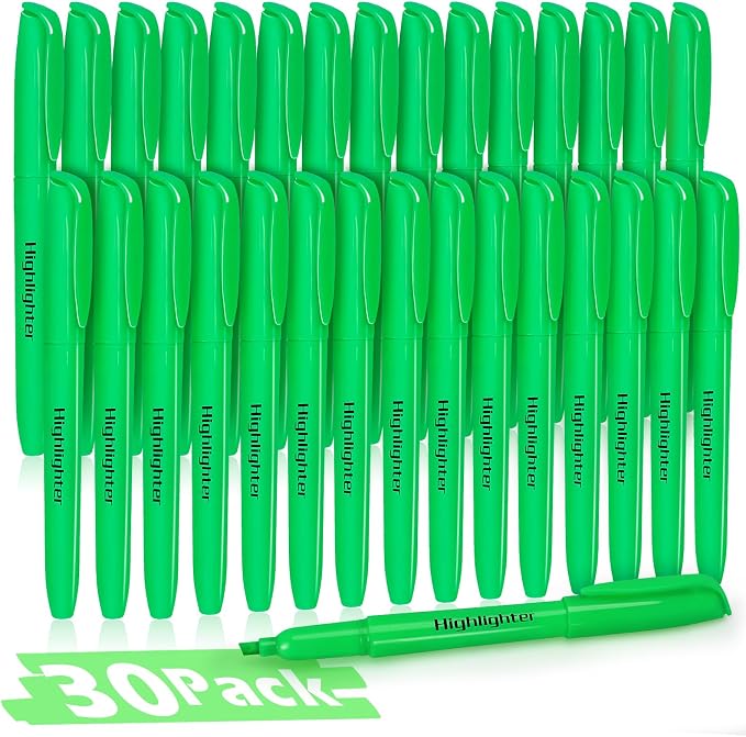 Duchong Highlighters, 30 Packs Green Highlighter Bulk, Chisel Tip Dry-Quickly No Bleed Highlighter Markers for Adults Kids, Office Classroom Must Have, School Supplies for Teachers
