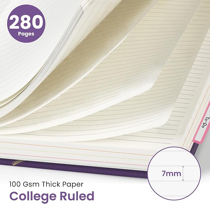 Large Lined Spiral Journal for Women Cute Hardcover 5 Subject Notebook for Work 8.5" x 11" with Removable Dividers & Tabs, College Ruled, 280 Pages Aesthetic Journal for Work, School & Note Taking, Velvet Bloom