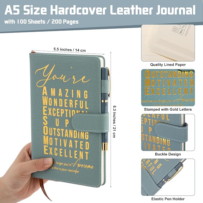 Kosiz 20 Pcs/10 Sets Employee Appreciation Gift Bulk A5 Leather Notebook Inspirational Journal Pen Thank You Gift for Men Women Coworker Teacher Office Back to School(Morandi Series,You Are Amazing)