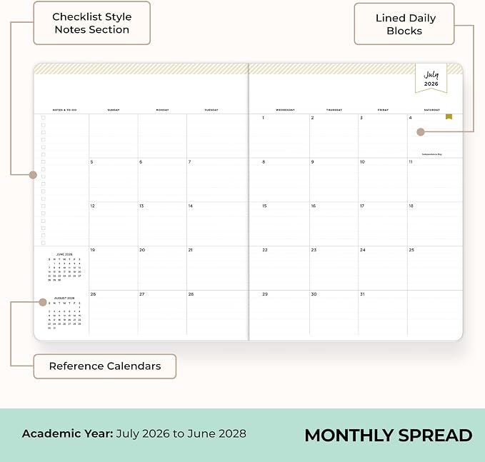Blue Sky Day Designer 2026-2028 Monthly Academic Year 24 Month Planner Calendar, July 2026 - June 2028, 8.5" x 11", Flexible Cover, Stapled Binding, Orange Blossom Mint
