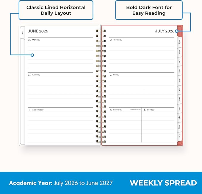 Blue Sky 2026-2027 Weekly & Monthly Academic Planner, 5"x8", Cali Pink | July 2026 - June 2027, Clear Pocket Cover, Wirebound, Laminated Tabs, Academic Year