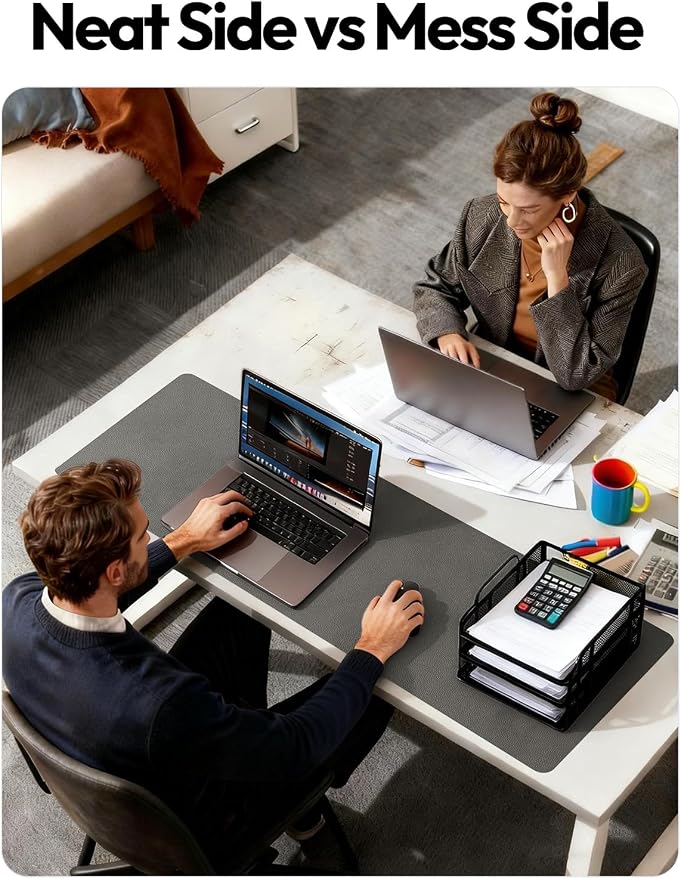 YSAGi Leather Desk Protector, Office Mat, Large Mouse Mat, Non-Slip PU Leather Blotter, Laptop Desk Mat, Waterproof Writing Pad for Office and Home(Dark Grey, 63" x 24")