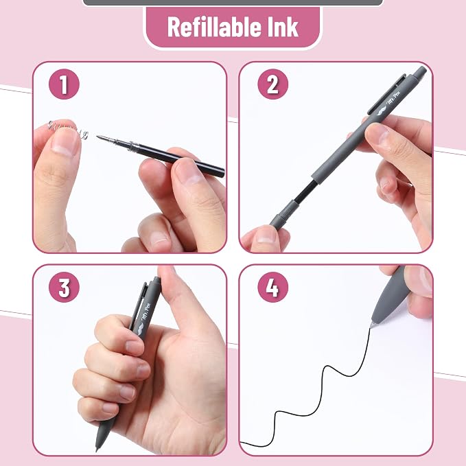 Mr. Pen- Retractable Gel Pens, 12 Pack, Black Ink | Monochrome Elegance Barrel, Fine Point 0.5mm, Fast Dry, Smooth Writing, Cute Pens for Drawing