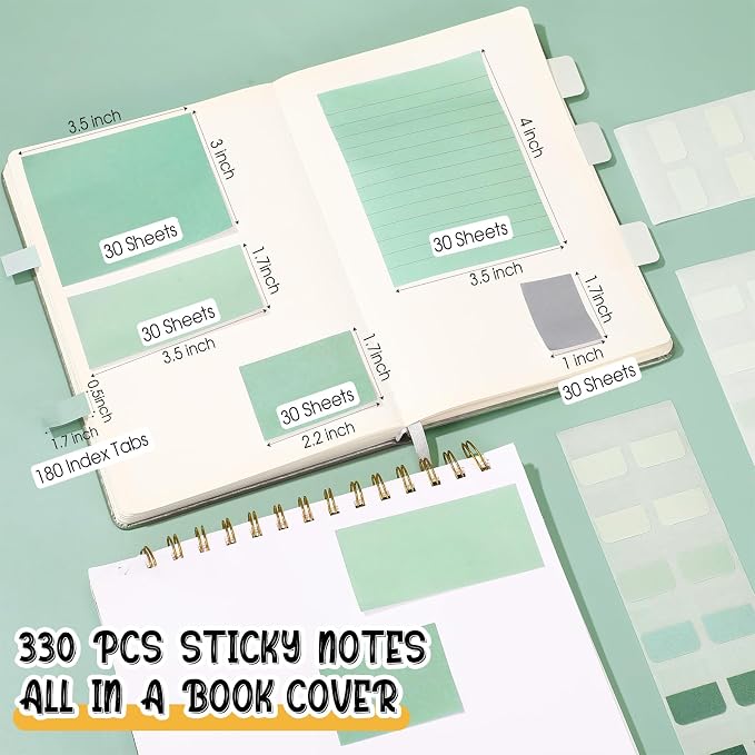 38 Pcs Aesthetic Office Supplies with Pen Case Sticky Notes Gel Pens Highlighters Correction Tapes Stationery Kit for Office Work Coworkers(Green Color,Classic)