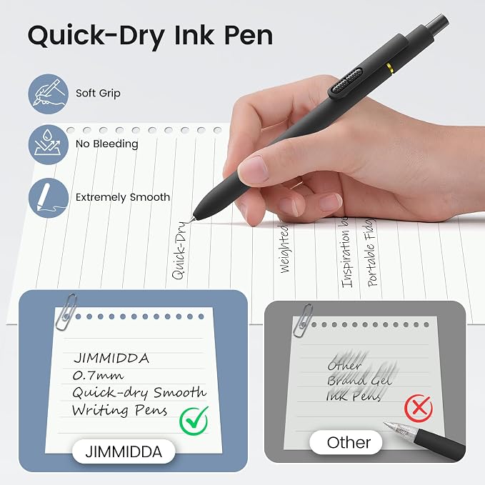 16 Pack Gel Pens, Black Ink Quick-Drying No Smudge with Fidget | 0.7mm Fine Point, Smooth Writing, Long-Lasting Ink, Stress Relief Pens for Journaling, School Office, Gift for Women Men