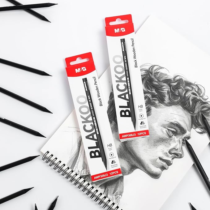 M&G BLACKOO Series HB Wood-Cased Pencils, 24-Pack Pre-Sharpened with Top Erasers, Bulk Black Pencils for School, Teachers, Writing, Drawing and Sketching (Black)