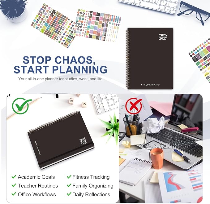 Planner 2026-2027, Weekly and Monthly Academic Planner, July 2026 - June 2027, Hardcover Calendar Agenda Book for School Year Planning, School Supplies for Teacher and Student, A5(6.3'' x 8.5'')