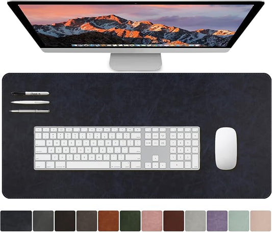 CHEERYGOO Leather Office Desk Pad Protector, Non-Slip PU Leather Desk Blotter, Waterproof Laptop Writing Mouse Pad for Office and Home,23.6"x 13.8" M Dark Blue