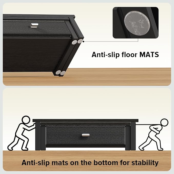 WOHOMO Dual Monitor Stand Riser with Drawers, Wood Desk Organizers for 2 Monitors, Desktop Storage Stand for Computer, Laptop, Black