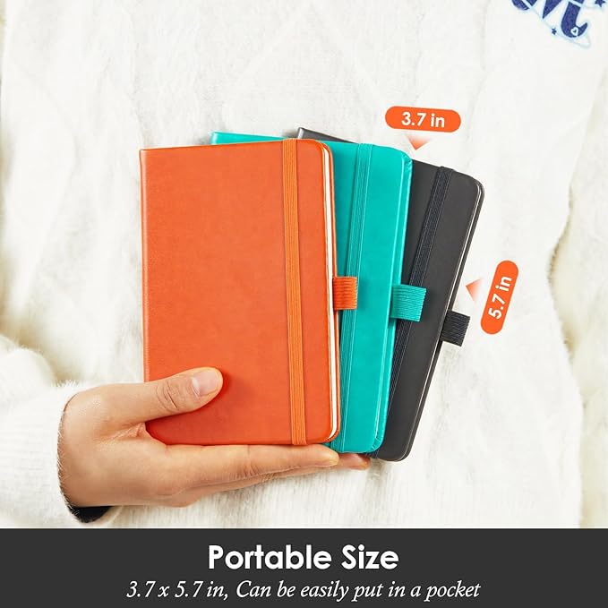 NIRMIRO 3 Pack Pocket Notebook Notepad with Pen, Mini Small Journal Notebook 3.7" x 5.7" for Women Writing, 408 Pages, Grey Orange Emerald
