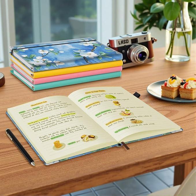 Hardcover Executive Notebooks, A5 PU Leather Lined Journal Notebook, 200 Pages Thick Paper Subject Notebooks for School,Work,Home Writing Business Notebook, Diary Book ，Plum Bossom