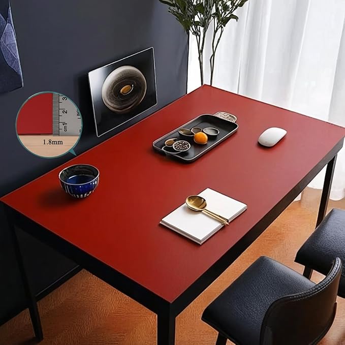 Leather Table Cover, Reversible Double-Sided, 1.8mm Thick, 24x60 Inch, Protector for Rectangular Tables, Waterproof & Oil Resistant for Dining Table, Office Desk, Dresser(Black+Wine Red)