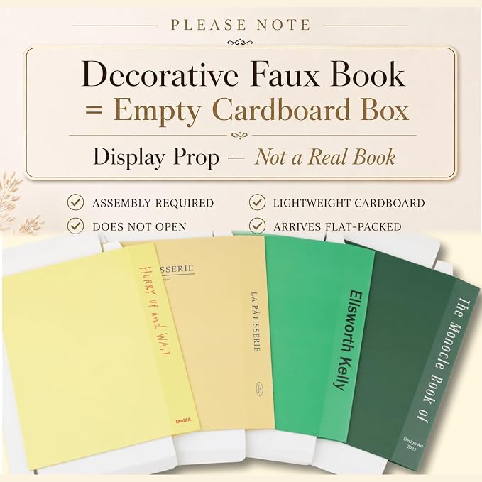 PROBENEX 4 Pcs Decorative Books | Faux Neutral Coffee Table & Shelf Decor | Warm Organic Look for Living Room, Office and Entryway - Not Real, Tool-Free 2-Min Setup