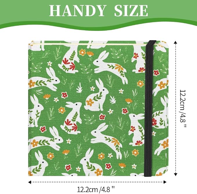 E-WEICHEN Square 4.8x4.8 inches 80gsm 96sheets/192 Pages Notebooks Blank Sketchbooks Travel Journal Pocket Hardcover Paint Writing Diary Memo Planner Cloth Cover. Green Rabbit