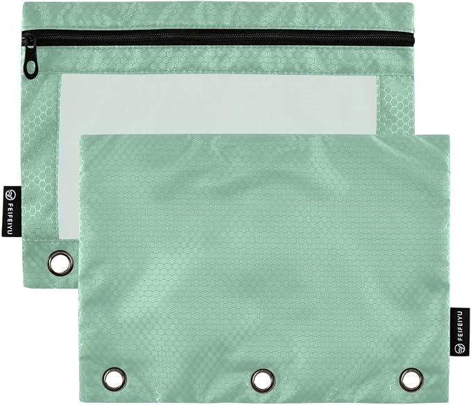 Gredecor Binder Pencil Pouch 3 Ring Sage Green Zipper Pencil Pouches Case 2 Pack Clear Binder Organizer for School Office