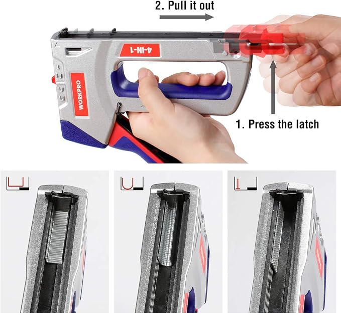 WORKPRO Heavy-Duty 4-in-1 Staple Gun Kit | Manual Brad Nailer, 3000 Staples & 1000 Brad Nails Included, For Upholstery, Material Repair, Decoration