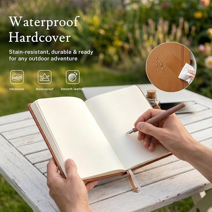 PAGELYST Blank Journal Notebook, 200 Pages,4 Pack Leather Hardcover Notebook, A5 Medium 5.7'' x 8.3'', 100 GSM Thick Paper for Sketching, Drawing, Painting (Brown)