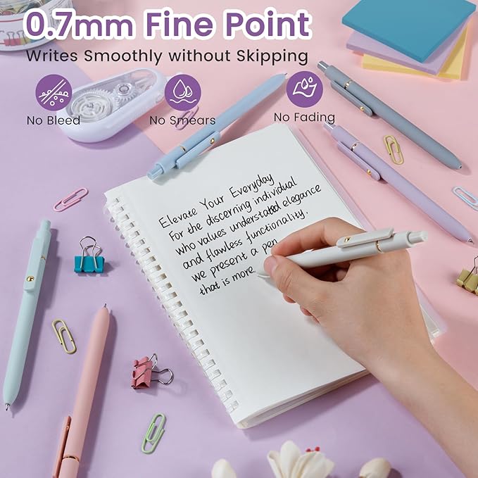 FIOVER Gel Pens, 6pcs 0.7mm Fine Point Black Ink, Quick Dry Smooth Writing Pens for Journaling, Nurse Aesthetic Cute Office School Supplies, Gifts for Women and Men (6Pcs Morandi-Black Ink)