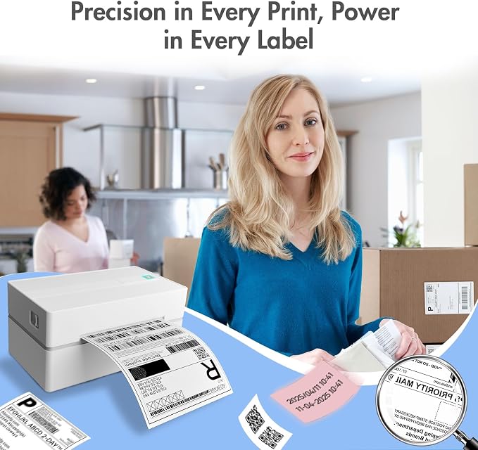 Thermal Shipping Label Printer 4x6 Bluetooth Label Maker for Small Business | Wireless Mailing Shipping Printer for USPS UPS Amazon Shopify Etsy - Compatible with iPhone Android Windows & Mac (White)