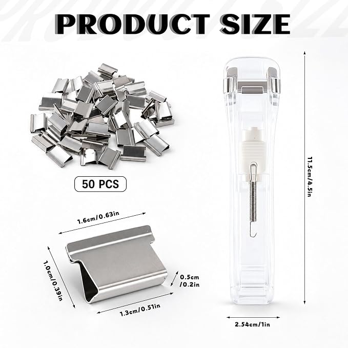 51 Pcs Portable Binder Clip Stapler Kit, Includes 50 Reusable Silver Clips, Push Clips for Paper Home School Desk Office Supplies